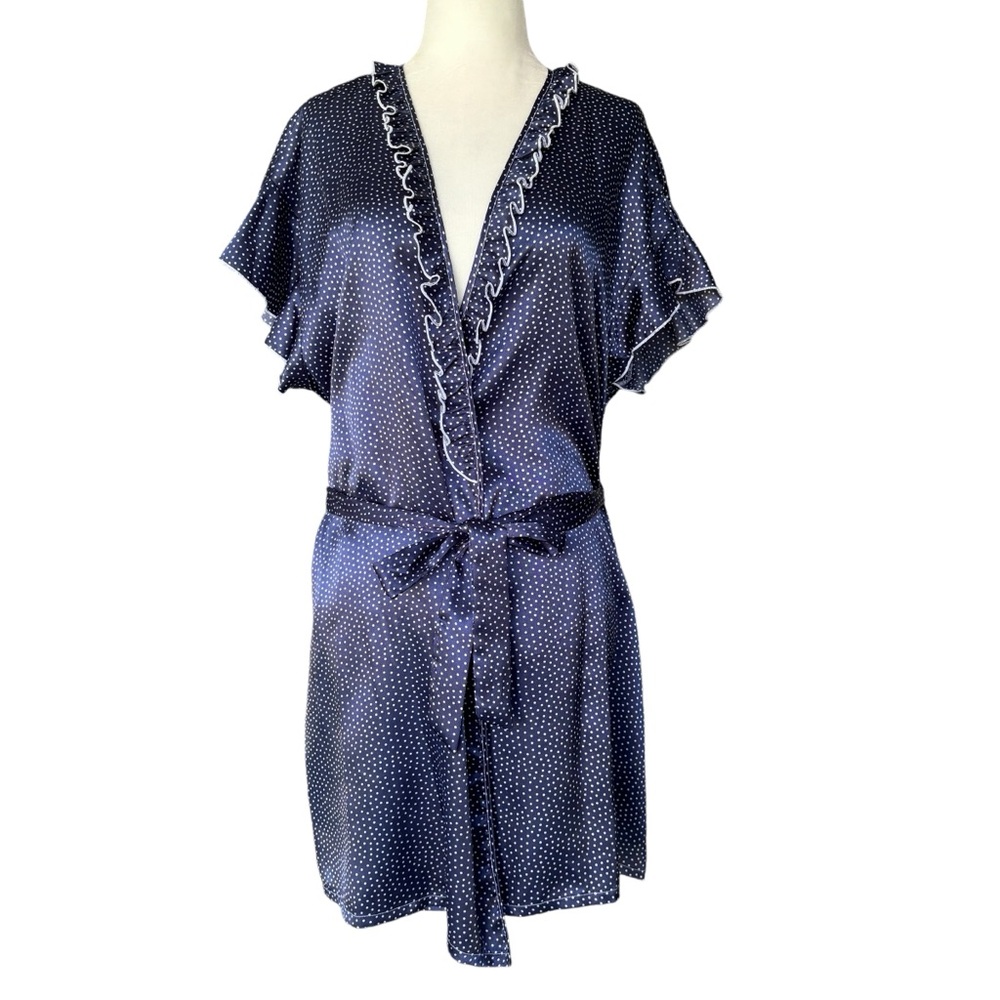 Cinema Etoile Seductive Wear Navy Blue Polka Dot Tie Robe